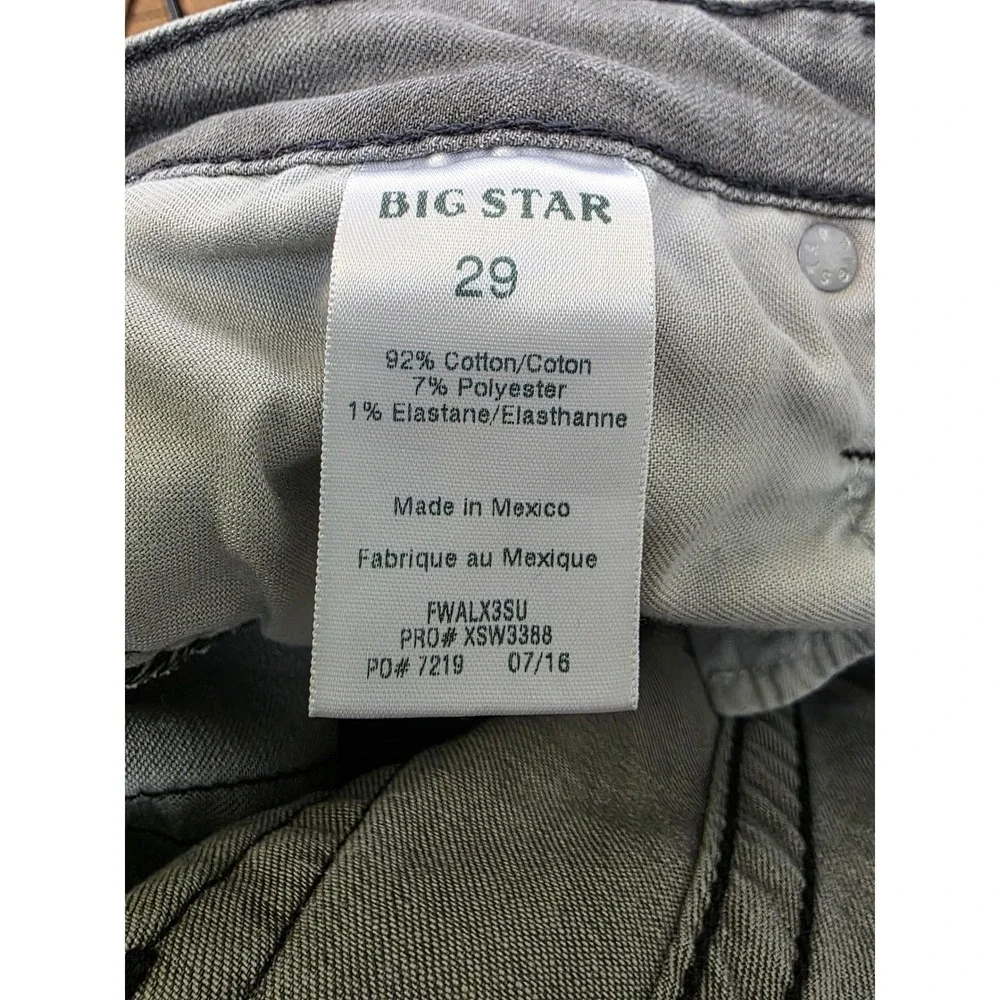 Big Star Alex Skinny Jeans Womens 29 Charcoal Grey Faded Mid Rise Denim FWALX3SU